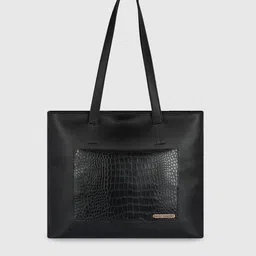 Bagsy Malone Textured Structured Tote Bag with Cut Work Handbags-picture-42