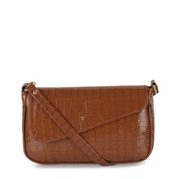 ZEVORA Brown Textured PU Structured Sling Bag with Quilted image 1