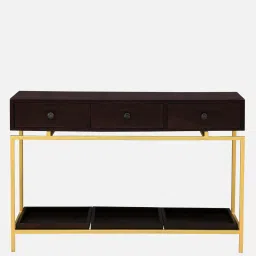woodsworth from pepperfry Ioannina Solid Wood Console Table In Brown & Gold Finish image 5