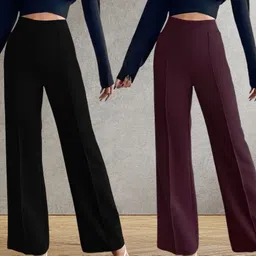 kintu parantu Women Regular Fit Black, Purple Polyester Trousers-picture-13