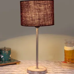 Devansh Brown Wooden & Cotton Cylinder Table Lamps image 4