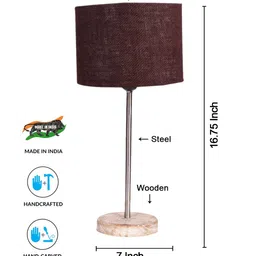 Devansh Brown Wooden & Cotton Cylinder Table Lamps image 3