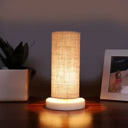Devansh Beige & White Jute & Wooden Table Lamp image 5