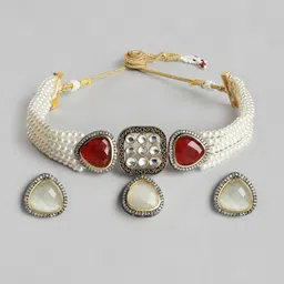 Anouk Women Maroon Stone Gold-Plated Chokar Set with Earrings image 2