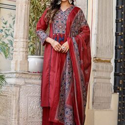 Stylum Women Ethnic Motifs Printed Cotton Kurta with Trousers & Dupatta-picture-11