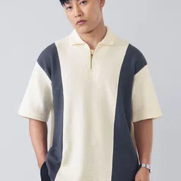 The Souled Store Men Colourblocked Polo Collar Pure Cotton Oversized T-shirt-picture-17