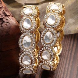 T4 JEWELS Set Of 2 Gold-Plated Kundan Studded Bangles-picture-8