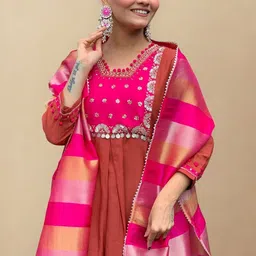 CREEPER Women Embroidered Panelled Thread Work Kurta with Trousers & With Dupatta image 4