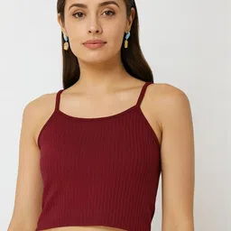 PUERY Women Shoulder Straps Sleeveless Ribbed Tank Crop Top-image-60