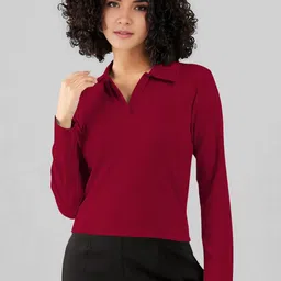 Maheshvi Women Ribbed Shirt Collar Full Sleeves Fitted Top-picture-23