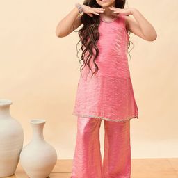 Stylo Bug Girls Ethnic Motifs Embroidered V-Neck Sequinned Kurta with Palazzos-picture-7