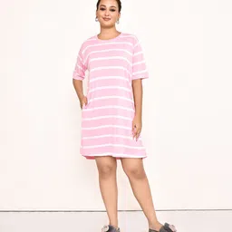 rapl bharat Women T Shirt Pink, White Above Knee/Mid Thigh Length Dress image 4