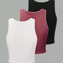 KERI PERRY Pack Of 3 Ribbed Round Neck Tank Crop Tops image 4