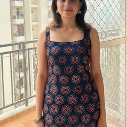 GoSriKi Geometric Printed Shoulder Straps Straight Kurti-image-35