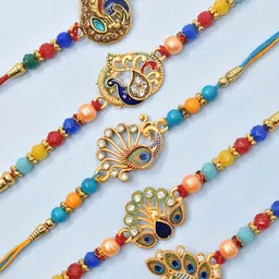 MEIRA JEWELLERY Pack Of 5 Rakhi With Roli Chawal & Greeting Card-picture-19