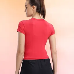 hrx by hrithik roshan Women Solid Round Neck Polyester Red T-Shirt image 4