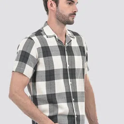 Numero Uno Men Cuban Collar Gingham Checked Cotton Casual Shirt image 3