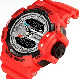 Hala Men Brass Dial & Straps Analogue and Digital Watch Hala-9010-Red Silver image 3