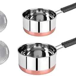 masox store Copper Bottom with Handle Sauce Pan Set with Stainless Steel Lid Milk/Tea Pan K7 4.3 inch, 5.9 inch Lid Set, Pack of 4-picture-28