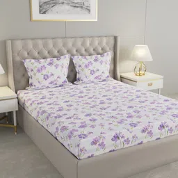 Raymond Home Lavender & Blue Floral 200 TC King Bedsheet with 2 Pillow Covers-picture-17