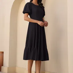 KALINI Puff Sleeve Ruffled Fit & Flare Midi Dress image 4