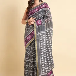 Anouk Rustic Geometric Printed With Zari Detail Indie Florals Ikat Saree-picture-16
