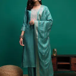 Sangria Women Embroidered Kurta With Trousers & Dupatta-picture-21