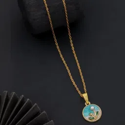 SZN Elegant Set Of 2 Gold-Plated Artificial Beaded Circular Shaped Pendants With Chains image 3