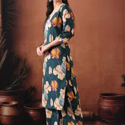 Anouk Mirage Women Floral Printed Regular Pure Cotton Kurta with Palazzos image 3