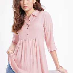 fusion by glitchez Shirt Collar Gathers A-line Kurti-picture-36