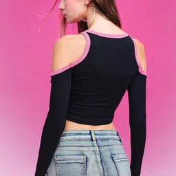 Bonkers Corner Cartoon Print Cold-Shoulder Sleeves Cotton Crop Top image 4