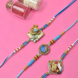 MEIRA JEWELLERY Set Of 3 Kundan Studded & Beaded Thread Rakhis-picture-14