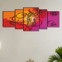 Aura Beige & Purple 5 Pieces Wooden Abstract Wall Paintings-image-91