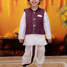 BownBee Boys Mandarin Collar Regular Straight Kurta with Dhoti Pants image 1
