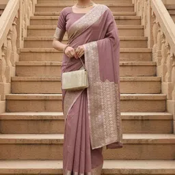 Anouk Rustic Woven Design Zari Linen Blend Handloom Taant Saree-picture-38