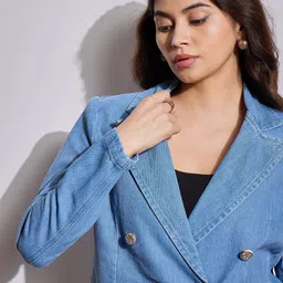 sassafras Women Solid Double Breasted Casual Blazer image 5