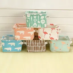 luxula Cotton Mini Canvas Storage Bins Collapsible Home Decor Organizer Basket with Handle Storage Basket-picture-10