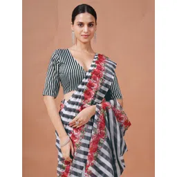 Garden Vareli Striped Printed Pure Georgette Saree image 5