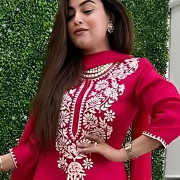 KALINI Women Ethnic Motifs Embroidered Kurta with Trousers & Dupatta image 3