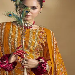 DRAVINAM Trends Embroidered Viscose Rayon Unstitched Dress Material image 2