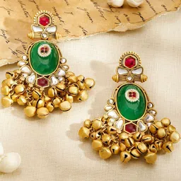 Rubans 18K Gold-Plated Kundan Studded And Ghungroo Beaded Oval Shaped Drop Earrings-picture-39