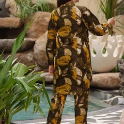 Zeyo Abstract Printed Mandarin Collar Long Sleeves Shirt With Trouser image 3