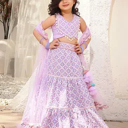Fayon Kids Girls Embroidered Mirror Work Ready to Wear Lehenga & Blouse With Dupatta-picture-10
