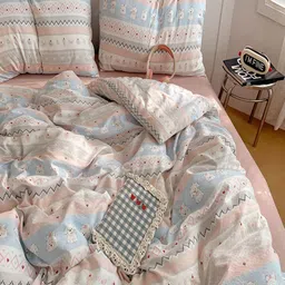 JC HOME Pink & Blue Cartoon Characters Polycotton 3 Piece Double Queen Regular Bedding Set image 3