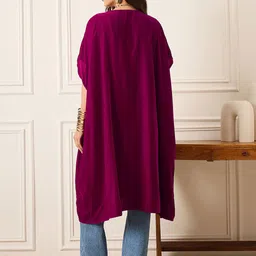 InWeave Longline Tie-Up Three-Quarter Sleeves Velvet Shrug image 3