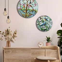 Homspurts Natures Harmony Green & Blue 2 Piece Birds & Floral Printed Wall Arts-image-86