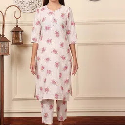 W Women Floral Printed Regular Pure Cotton Kurta with Trousers-picture-27