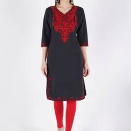ZEROZABAR Ethnic Motifs Embroidered V-Neck Thread Work Thread Work Kurti-picture-41