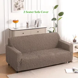 HOKIPO Brown 280 GSM Anti Slip 3 Seater Sofa Cover With Arms-picture-38