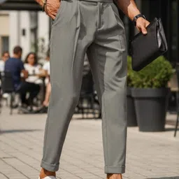 COVZ Men Mid-Rise Classic Slim Fit Easy Wash Gurkha Pleated Trousers image 2